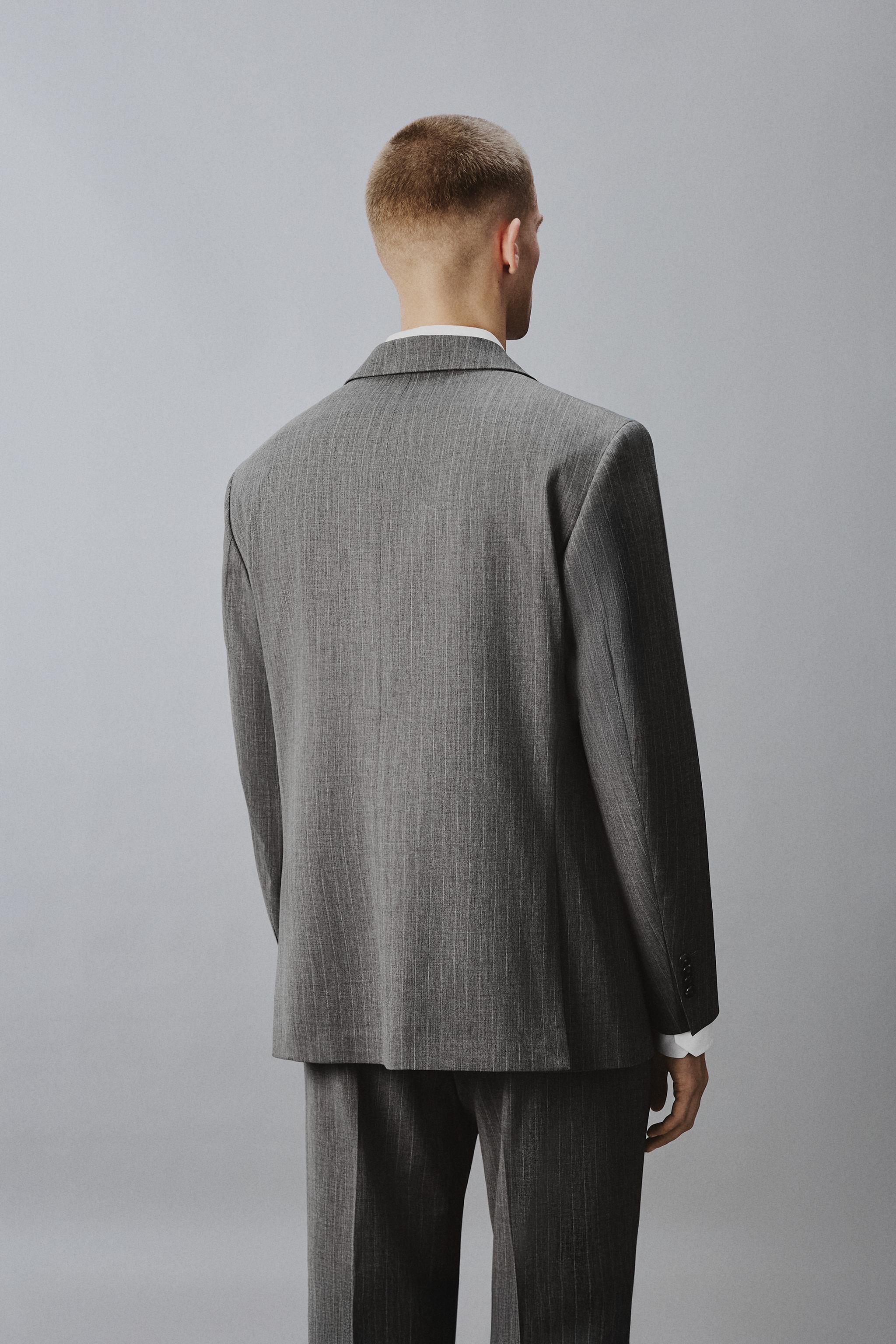 WOOL BLEND PINSTRIPE SUIT BLAZER